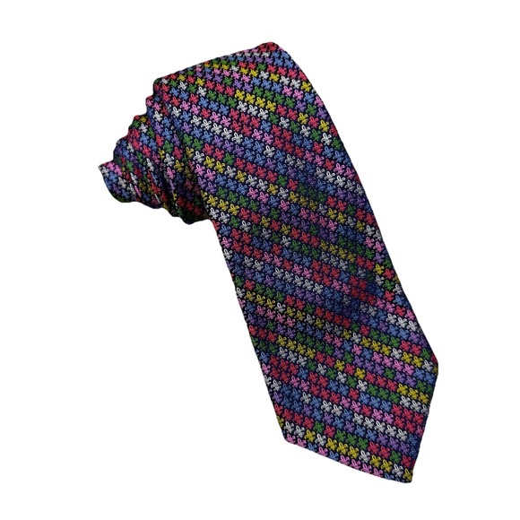 Duncan Quinn Men's Tie Fleur De Lis Multicolor Woven Silk England 3.5